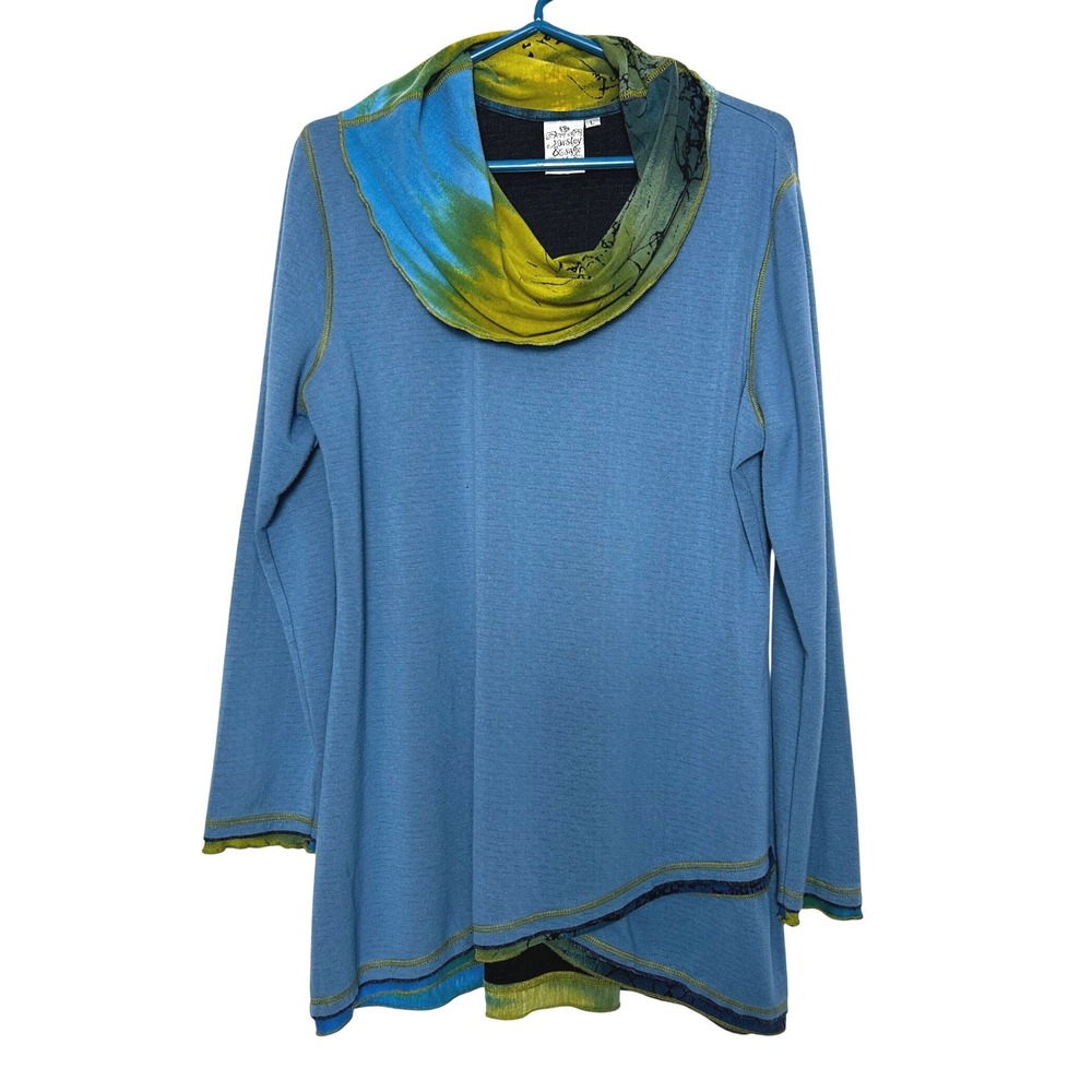 Parsley & Sage Tunic L Blue Cowl Neck Asymmetrical Art to Wear Boho lagenlook